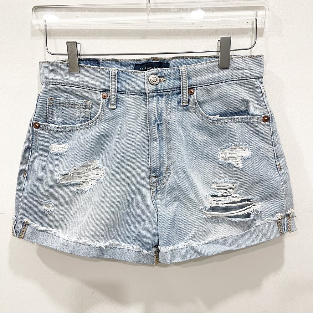 Aeropostale Cuffed Distressed Denim Mom Shorts Size 6 Cotton